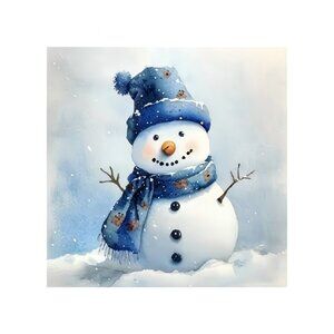 Happy Christmas and Blue Scarf  Xmas Unframed Canvas Wall Art 16" X 16"
